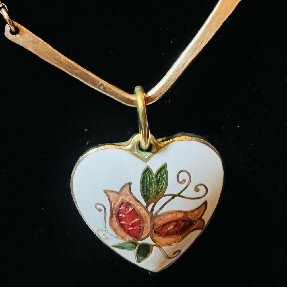 63. Heart Pendant Necklace with Floral Design